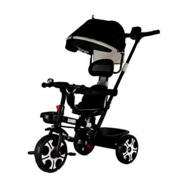 Imagem de Triciclo Infantil 3 em 1, Multifuncional com Capota Removível, Banco Giratório 360°, Alça Reversível para Passeio e Pedal