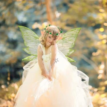 Imagem de Conjunto de 4 asas de fada, asas de cosplay para adultos, crianças, meninas, tecido de gaze, estampa de asa de fada, conjunto de fantasia de fada com revestimento refletivo, alça ajustável, decoração