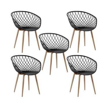 Imagem de Kit 5 Cadeiras Clarice Nest Wood Com Apoio de Braço Preto - Prioriza W