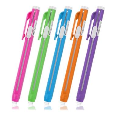 Imagem de Molain Conjunto de 10 peças de borrachas estilo caneta, 5 capas de caneta de borracha retráteis + 5 refis de borracha, lapiseira de borracha, borrachas de bar para crianças, estudantes, pintura artística, material de escritório escolar em casa