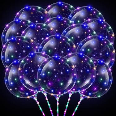 Imagem de 50 balões transparentes de LED de 50 cm, balões iluminados, balões bobo intermitentes, balões brilhantes, balões transparentes com alças e cordão de luzes para decoração de aniversário, Natal, festa