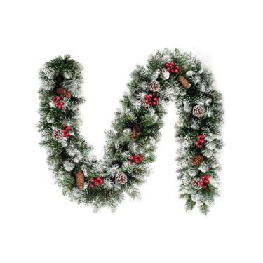 Imagem de STRPRETTY BASIC Guirlanda de Natal de 9 Pés, Guirlanda de Natal Artificial Guirlanda de Pinheiro Não Iluminada Interna e Externa com Pinhas e Frutas Vermelhas para O Feriado de Natal, Guirlanda de Man