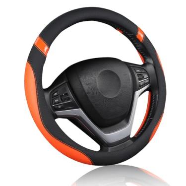 Imagem de Cxtiy Capa de volante universal de 15,5 a 16 polegadas – couro de microfibra antiderrapante, fácil instalação, aderência espessa, conforto para todas as estações para carros e caminhões (laranja)