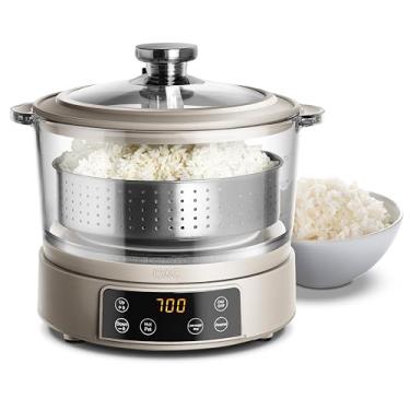 Imagem de COOK WITH COLOR Panela Elétrica De Arroz Inteligente Multifuncional Vidro Com Capacidade Para 8 Xícaras, Cesto Elevação Automática, Cozimento Baixo Teor Amido, Quente E Vaporizador, Potência Ajustáv