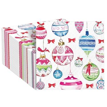 Imagem de Guardanapos de papel de Natal, 50 peças, bola pendurada de Natal, guardanapos descartáveis para convidados, enfeites de Natal vintage, bolas, decorações de festas de fim de ano, suprimentos para