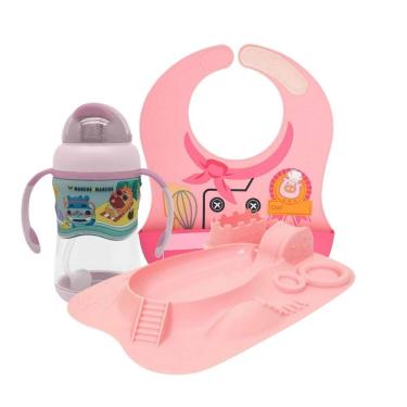 Imagem de Kit Refeição Porquinha Pokey Rosa (Prato, Babador e Copo Anti-vazamento) - Marcus & Marcus