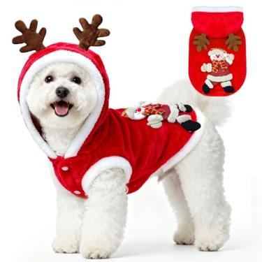 Imagem de XGDMEIL Moletom com capuz para fantasia de Natal para cães pequenos (vermelho, boneco de neve vermelho, médio)