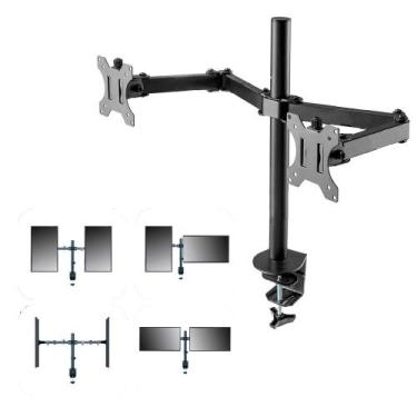 Imagem de Suporte 2 Monitores Tv Aço Mesa Articulado Vesa Ajustável - Waka, Pret