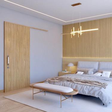 Imagem de Kit Porta de Madeira de Correr Completa 213cm x 80cm Batente 16cm Freijó