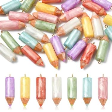 Imagem de LiQunSweet 28 peças, 7 cores, encantadores pingentes de resina de giz de cera, tema escolar, desenho, lápis, pintura, berloques para joias, pulseiras, brincos, bolsa, chaveiros, decoração de telefone