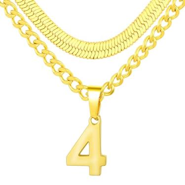 Imagem de Colar de número, colar em camadas para homens, meninos e crianças, colar com números para meninos atletas, corrente de aço inoxidável de 45,7 cm + 50 cm para homens com pingente de número, colares de
