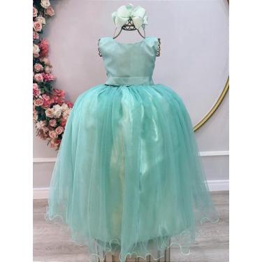 Imagem de Vestido Infantil Longo Verde Menta para Daminhas de Casamento Luxo - F