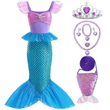 Imagem de Fantasia Aukidwld Little Girls Mermaid Dress Cosplay 5-6 anos