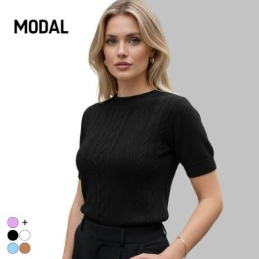 Imagem de Blusa Tricot Modal Relevo Manga Curta - Vitrine Collection, Preto, U