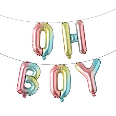 Imagem de 16 inch Oh Boy Balloons Banners Alphabet Foil Letter Balloon Decoration with Rope for Baby Shower Birthday Party Gender Reveal Party (OH BOY Rainbow)