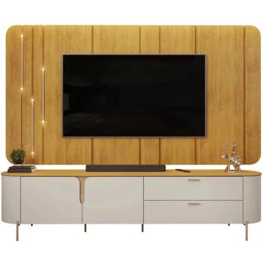 Imagem de Rack Celine com Painel Celine para TV até 75 Polegadas com LED 2 Portas 2 Gavetas DJ Cor Bali Cedro
