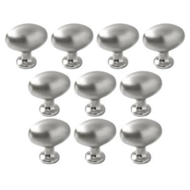 Imagem de Pacote com 6 puxadores de armário prateados puxadores de gaveta de ovo de prata escovada de 3,3 cm Puxadores de orifício único de liga de zinco para cômoda puxadores ovais de armário de 33 mm para