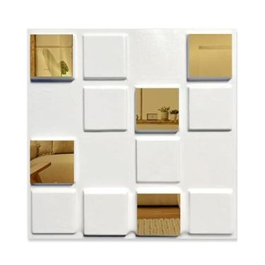Imagem de Placas Decorativa 3D Espelhado Revestimento Moderno Sala Quarto 25x25cm (40,Branca + Dourada)