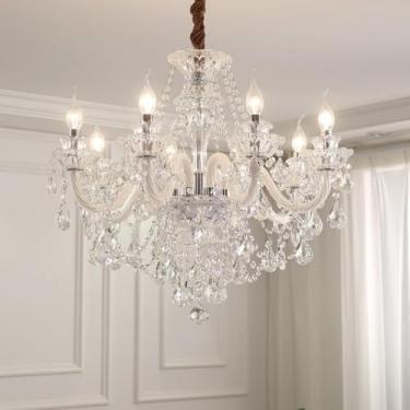 Imagem de Lustre de Cristal Lustre Império Vela Branco Foyer Lustre Cozinha Luminária de Teto Nordic Moderno Pendente Luz para Quarto Sala de Estar Sala de Jantar Escada Luz de Teto