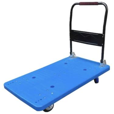 Imagem de Carrinho de Carga Plataforma Dobrável, Azul, Com Rodas e Alça Ergonômica, Para Transporte de Materiais em Armazém e Logística