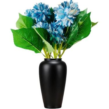 Imagem de SHUYUNGE 6 peças, bola de flores artificiais, crisântemo, flores falsas, toque real, margarida, simulação de seda, para decoração de mesa de casa de casamento (azul)