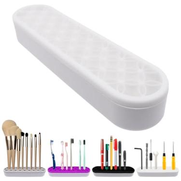 Imagem de GDFYMI 1 suporte de pincéis de maquiagem branco de silicone, suporte de pincéis de maquiagem, para pintura, caneta, cortador de unhas, régua, ferramentas de artesanato