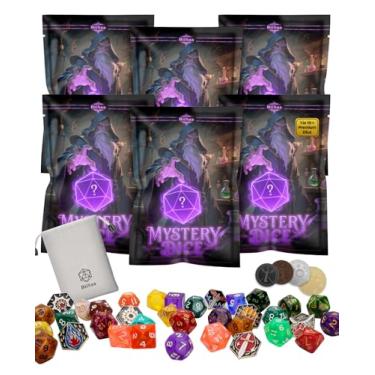 Imagem de DND Mystery Dice Bundle – 6 Blind Bags w/ 7 Polyhedral RPG Dice, 4 Metal Coins, Enamel Pin & Velvet Bag Each – 1 in 10 to Get Premium Set – Gift for TTRPG Players, DMS & Dice Goblins (6 Packs Set)