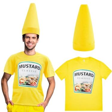 Imagem de Toulite Fantasia de ketchup vermelho mostarda amarela de Halloween combinando grupo camiseta mostarda chapéu ketchup fantasia de casal de Halloween (grande, mostarda), Mostarda, G