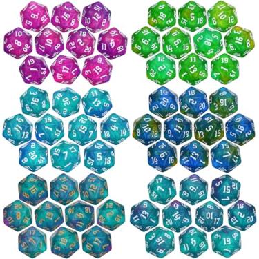 Imagem de Seenelling 60 Pieces D20 Polyhedral Dice Set 20mm Large 20 Sided Pearl Mixed Color Game Dice Assortment Spin Down D20 Set for RPG, Table Games Fantasy Warrior Mage Accessories (Transparent Color)