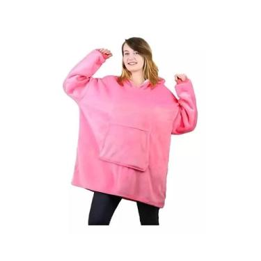 Imagem de Blanket Robe Suéter de lã com capuz Cobertor de lã rosa - Lightbek Off