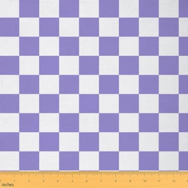 Imagem de Tecido quadriculado retrô roxo xadrez estofado para cadeiras sofá sofá para crianças mulheres homens geométrico vintage para projetos de casa faça você mesmo, decoração à prova d'água poliéster