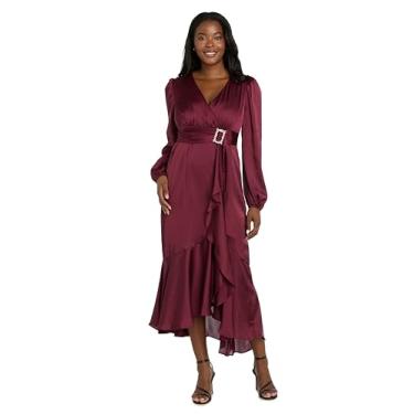 Imagem de R&M Richards Vestido feminino de cetim Shinning Muse, Vinho, 46