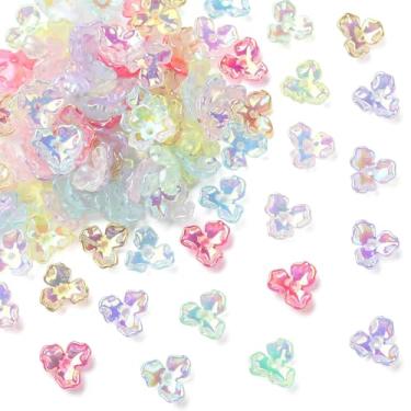 Imagem de UR URLIFEHALL 100 peças de tampas de contas de flores de acrílico aleatórias, cor AB, 3 pétalas, contas florais para pulseira faça você mesmo, colar, artesanato, fabricação de joias
