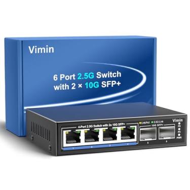 Imagem de VIMIN Switch De Rede Não Gerenciado De 6 Portas 2,5 G, 4 Portas 2,5 Gbase-T, 2 Portas 10 G Sfp+, Capacidade De Comutação De 60 Gbps, Ieee802.3, Caixa De Metal, Sem Ventoinha, Funciona Para Nas De 2,