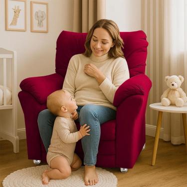 Imagem de Poltrona Reclinável Manu Extensão De Cílios Estética Sobrancelha Suede Vermelho