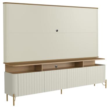 Imagem de Rack Sala Com Painel Para TV 75 Pol 4 Portas Brise 220cm Pés Dourado Clio I03 Louro Luna - Lyam