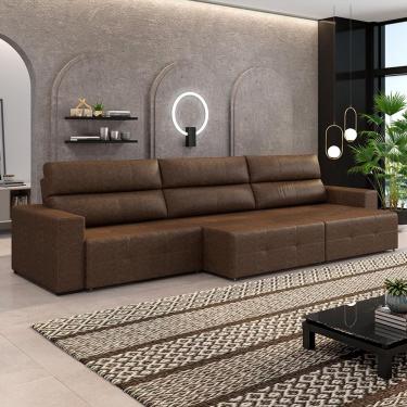 Imagem de Sofá Retrátil 5 Lugares 344cm 3 Módulos Nero Couro Manchado G52 - Gran Belo