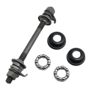 Imagem de Meuey Lyot Eixo de bicicleta preto 140 mm/5,51 polegadas Bojos de cubo de bicicleta 1/10.2 cm x 7 esferas retentor de rolamento eixo de bicicleta cubo 26tpi porca de trava cônica kit de arruela 1