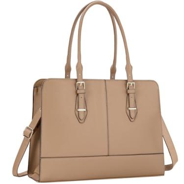 Imagem de Bolsa para laptop feminina de couro para trabalho de 15,6 polegadas, bolsa mensageiro para computador à prova d'água, pasta de trabalho, escritório, profissional, grande capacidade, bolsa de ombro