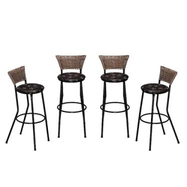 Imagem de Banquetas Alta, Kit 4 Banco Banqueta Banco Alto Cozinha Americana Bancada Churrasco Balcão(Preto Floral,Cappuccino)