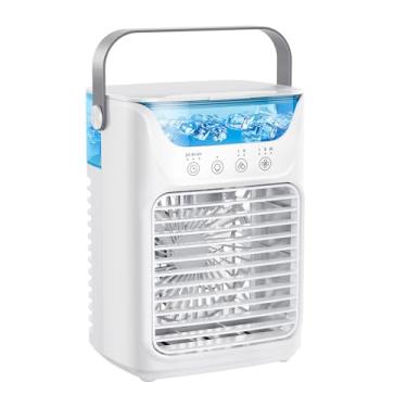 Imagem de Hyuduo Ventilador de Ar Condicionado Portátil, Mini Umidificador Refrigerador de Ar 4 Em 1 Com Tanque de água de 700ML 3 Velocidades 60 ° Ajustável Luz Noturna de 7 Cores, para