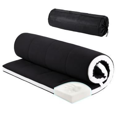 Imagem de Tiita Colchão japonês, colchão futon espesso de 10 cm com bolsa de armazenamento e 2 tiras, tapete de tatame para dormir tamanho casal para adultos, preto, tamanho queen