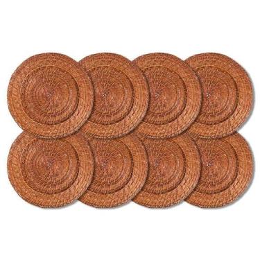 Imagem de Kit 8 Unidades Sousplat Redondo Marrom Rattan 32Cm Rafimex