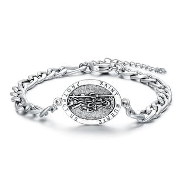 Imagem de OHAYOO Pulseira masculina de lobo/dragão/Papai Noel Muerte, prata esterlina 925, pingente de cabeça de lobo majestoso, joia de motociclista viking ousada, presente para marido, pai, filho, com