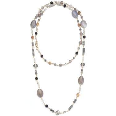 Imagem de FULU AUTUMN Colares longos com contas para mulheres, colar longo de contas de pedra natural, presentes de aniversário para mulheres, bijuterias boêmias, Pedra, Sem Pedra Preciosa