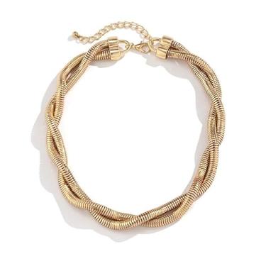 Imagem de Colar Corrente Grossa Dourada Torcida Feminino Serpente Mola-Choker Grosso Malha Snake Trançada Rabo de Rato Gato Ajustável-Gargantilha Colar Feminino Texturizada Robusto Moderno Versátil Festa Luxo