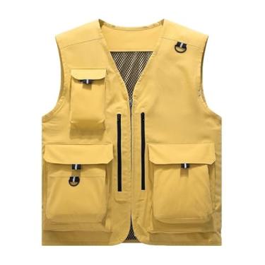 Imagem de Colete De Pesca Homem, Colete Utilitário Multibolsos Para Pesca Malha Respirável Sem Mangas Para Homem, Casaco Top Fotografia Caça E Caminhada De Primavera, Viagens E Mais(Yellow,L)