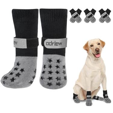 Imagem de ODRIEW Odriew 6 Pcs Meias Para Cães Para Evitar Lamber As Patas, Meias Dupla Face Antiderrapantes Para Cães Para Pisos De Madeira Protetor De Pata Antiderrapante Com Tiras Elásticas Reflexivas Para
