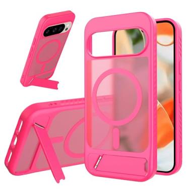 Imagem de Yetagso Capa magnética para Google Pixel 10/10 Pro/9/9 Pro, moldura antiderrapante translúcida fosca PC traseira dobrável com suporte, capa protetora para celular, compatível com acessórios MagSafe