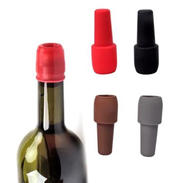 Imagem de 4 peças de rolha de vinho de silicone, rolhas de vinho para garrafas de vinho, rolha de vedação de vinho pode ser reutilizada para manter o vinho fresco (4 cores)